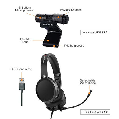 AVerMedia BO317 Video Conferencing Kit 1080p Webcam USB Headphone, Video Conferencing, Gaming Accessories for PC and Laptop