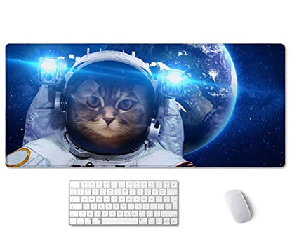 SSOIU Large Mouse Pad, Full Desk XXL Extended Gaming Mouse Pad 35.5" X 15.7", Waterproof Desk Mat Stitched Edges, Non-Slip Laptop Computer Keyboard Mousepad for Office and Home - Galaxy Astronaut Cat - color: Galaxy Astronaut Cat