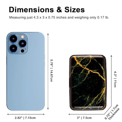 Credit Card Holder Small RFID Blocking Wallet Business Metal Slim Mini Aluminum Hard Case for Women Men - color: Gold Marble Texture