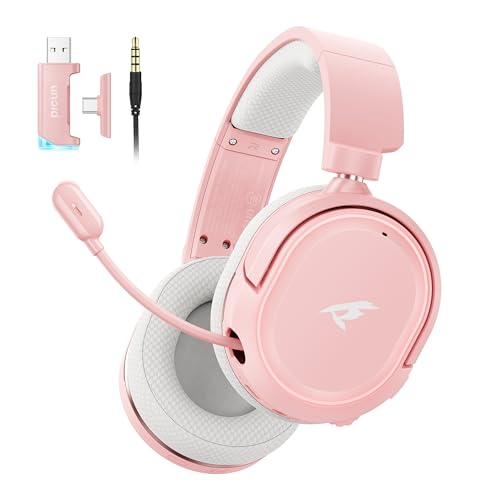 Picun G2 Wireless Gaming Headset, Over-Ear 7.1 Virtual Surround Sound, 2.4GHz/Bluetooth 5.4/Wired, 5ms Ultra-Low Latency, 100H Battery, ENC Noise-Canceling Mic, RGB, for PC PS5 PS4 Switch - color: Pink