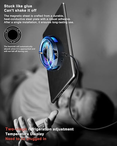 iPad Cooler, Magnetic Tablet Cooler for Surface pro/Samsung Tab/Steam Deck, iPad Cooling Fan with Temperature Monitor LED Gaming Light for Mobile Gaming, Tiktok Live Streaming