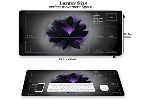 MTG Playmat, Game Play Mat for MTG TCG 24 x 14 inches Trading Card Inked Game Playmats with Storage Bag Smooth Rubber Surface Battle - color: Black Lotus Petals With Zones