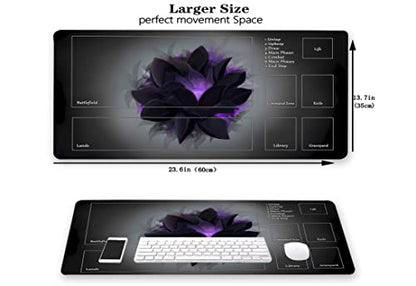 MTG Playmat, Game Play Mat for MTG TCG 24 x 14 inches Trading Card Inked Game Playmats with Storage Bag Smooth Rubber Surface Battle - color: Black Lotus Petals With Zones