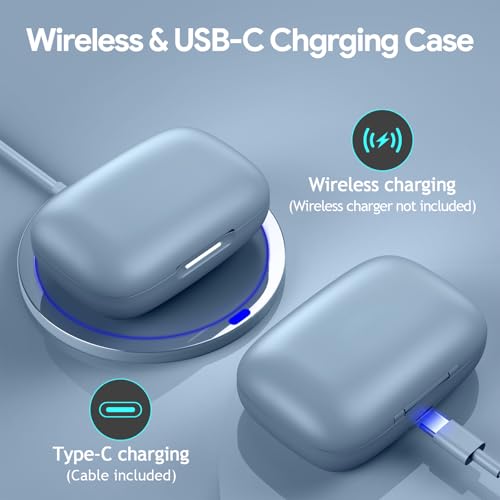Active Noise Cancelling Ear Buds Wireless Earbuds 80H Playtime Bluetooth Headphones with LED Display Case, Hi-Res Audio Clear Calls Earphones with Over Ear Hooks for Running Gym Workout Sierra Blue - color: Sierra Blue