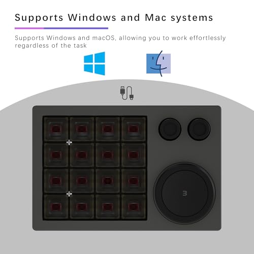 Macro Pad,Programmable Designer Macro Keyboard, 16 Keys Triple Knob and Screen with Macro Keypad,One Handed Gaming Keyboard for iOS,Windows (Black) - color: Black