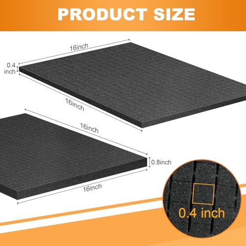 Eunice 4Pcs Polyurethane Foam Inserts -2 Size 16 x 16 x 0.8 Inch & 16 x 16 x 0.4 Inch Pick and Pluck Foam Padding Sheets for Tool Box, Camera Storage and Crafts - size: 2pcs-16*16*0.8 + 2pcs-16*16*0.4 Inches