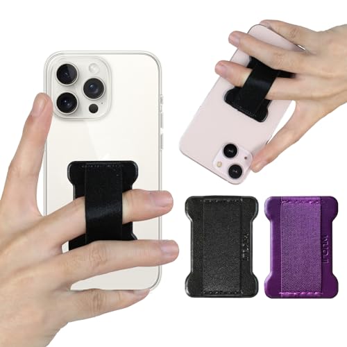 Universal Phone Grip for Smartphones - Phone Holder for Hand for Back of Phone - Wireless Charging Compatible (Black Purple) -2PC - color: Black DarkPurple