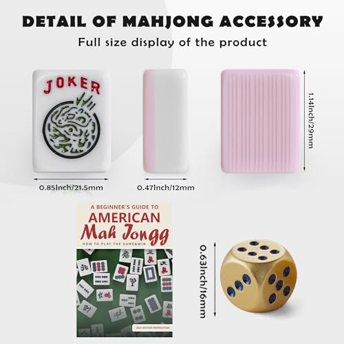 American Mahjong 타일 전용, 마작 세트, 골든 주사위 포함, 여행용 블루 타일 166개(타일 핑크) - color: 핑크