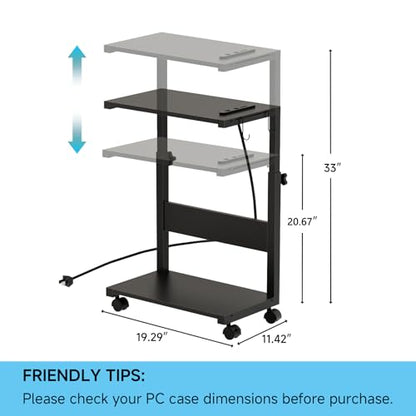 CPU Tower Stand, Rolling Holder with LED Strip & Charging Station | Mobile Rolling CPU Holder,Height Adjustable PC Tower Stand with Charging Station for Office Home Black - color: Black, size: 19.29'' × 11.42'
