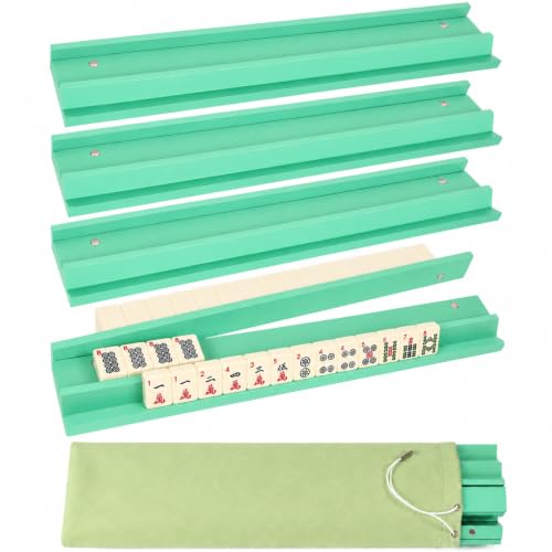 5Pcs Mahjong Racks with Pushers Wooden American Mahjong Tile Pushers and Racks Set with Mah Jong Rack Drawstring Bag Mah jong Accessories for Players Gifts Home Game Night Party Supplies (Light Green) - color: Light Green