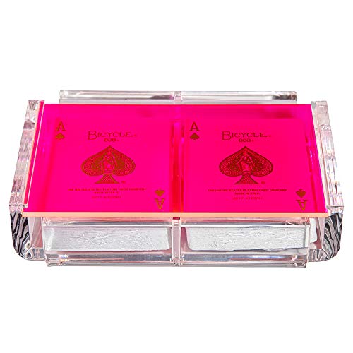 Modern Elegant Playing Card Deck Holder Tray with 2 Decks of Playing Cards in Unique Stylish Deluxe Acrylic Box with Color lid (Neon Pink) - color: Neon Pink