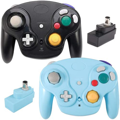 PGYFDAL Wireless Game Cube Controller, 2 Pieces 2.4G Wireless Classic Gamepad with Receiver Adapter for Wii Game Cube NGC GC (Black and Blue) - color: Black&Blue