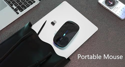AIKOKOK Wireless Bluetooth Mouse, Rechargeable, Dual Mode Bluetooth 5.2 & 2.4G USB, LED Lights, Slim, Silent, Portable Computer Mouse for Laptop, PC, MacBook, iPad, Tablet (Pearl Black) - color: Pearl Black