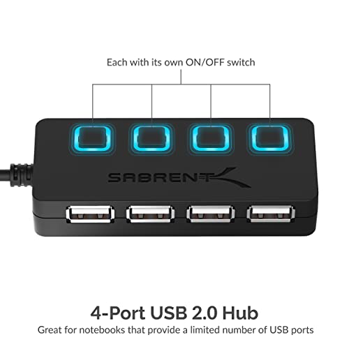 SABRENT 4 Port USB 2.0 Data Hub with Individual LED lit Power Switches [Charging NOT Supported] for Mac & PC (HB-UMLS) (Pack of 2) - size: USB-A 4-Port (Pack of 2)