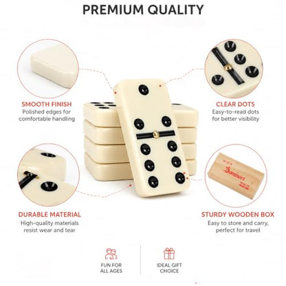 Dominos Set for Adults Double 6 Standard Dominoes Set Domino Game with Wooden Box 28 Tiles Classic Board Games