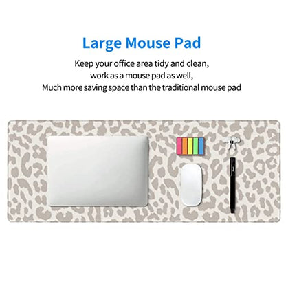 Leopard Print Gaming Mouse Pad Large Cheetah Desk Mat, 31.5x11.8in, XL | Extended Big Mousepad, Waterproof Smooth Surface, Non-Slip Rubber Base, Stitched Edges, For Keyboard Mouse, For Home Office - color: Grey Leopard Print