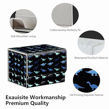 Strong Magnet MTG Demon Deck Box Playing Card Case Magic Deck Box Creative Pattern Trading Card Storage Box for TCG for Collectible Games, Cute Black Green Blue Dinosaurs - color: Cute Black Green Blue Dinosaurs