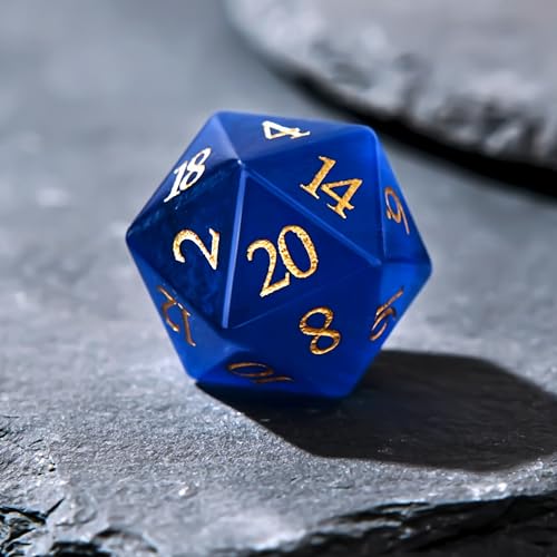 1PCS Gem D20 DND Dice - 25mm 20 Sided Crystal Cat Eye D&D Dice for Dungeons and Dragons, RPG, Roleplaying Games MTG Table Games, Handmade Polyhedral Dice (Blue Cat Eye) - color: Cat Eye-blue