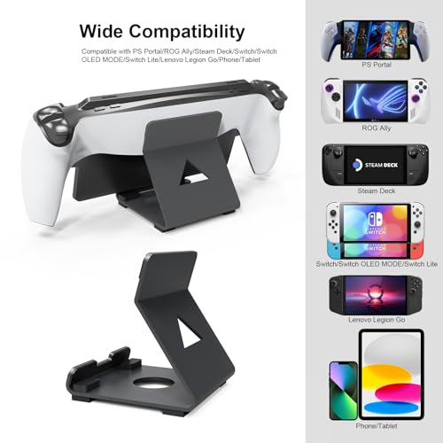 Tablet Desktop Stand Compatible with ROG Ally X/PlayStation Portal/Steam Deck,Desktop Handheld Game Console Holder with Anti-Slip Silicone Pad (Black)