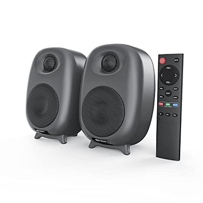 BESTISAN Boookshelf Speaker, 50 Watt Powered Bookshelf Speaker with Bluetooth 5.0 and Wired Optical RCA Input Port, Bass and Treble Adjustable, Deep Bass, 3 Audio Mode Design (Black) - color: Black