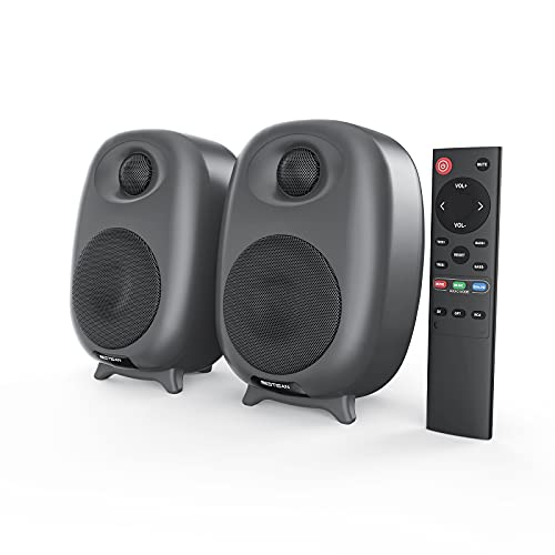 BESTISAN Boookshelf Speaker, 50 Watt Powered Bookshelf Speaker with Bluetooth 5.0 and Wired Optical RCA Input Port, Bass and Treble Adjustable, Deep Bass, 3 Audio Mode Design (Black) - color: Black