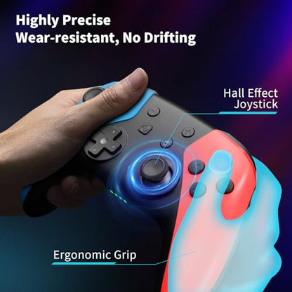 AceGamer Pro Controller for Nintendo Switch/Lite/OLED/Windows, Hall Effect Joystick for Wireless Switch Controllers - color: Red-Blue