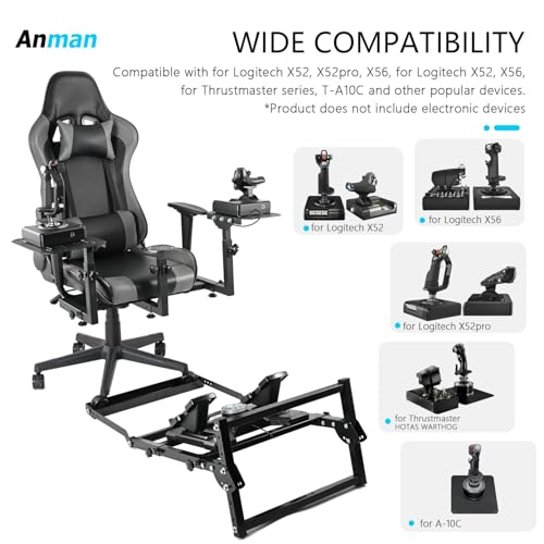 Anman X56 Flight Simulator Cockpit with Pedal Support, Joystick and Hotas Chair Mount Fit for Thrustmaster A10C Hotas Warthog, for Logitech X52, Multifunctional Game Chair (Electronics Not Included)
