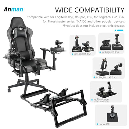 Anman X56 Flight Simulator Cockpit with Pedal Support, Joystick and Hotas Chair Mount Fit for Thrustmaster A10C Hotas Warthog, for Logitech X52, Multifunctional Game Chair (Electronics Not Included)