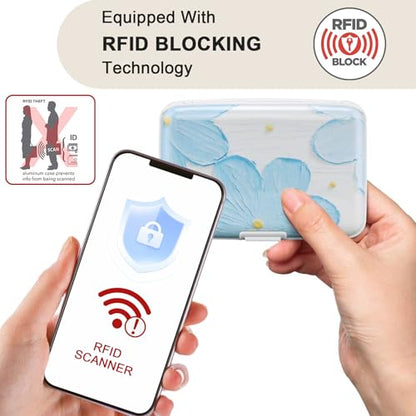 Mini RFID Aluminum Wallet Credit Cards Holder Business Card Case Metal ID Case for Men Women(Cerulean Flower) - color: Cerulean Flower
