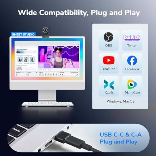 EMEET Piko+ (Piko Plus), World’s 1st Dual-Camera AI-Powered 4K Webcam | 1/2.55'' Sony Sensor, 3 Mics&3 Sound Modes, Panda Magnetic Privacy Cover, USB C-C&C-A, Ideal for Livestreamers - style: Piko Plus w/ Panda Privacy Cover