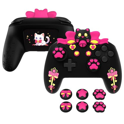 PlayVital Sweetheart Kitty Silicone Skin Compatible with Nintendo Switch Pro Controller Kawaii Anti-Slip Cover, Switch Pro Controller Joystick Grips & Protective Silicone Case - Black - color: Black