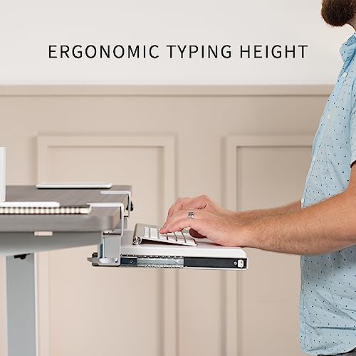 VIVO Small Keyboard Tray, Under Desk Pull Out with Extra Sturdy C Clamp Mount System, 20 (26 Including Clamps) x 11 inch Slide-Out Computer Platform Drawer, White, MOUNT-KB05ES-W | Keyboard Tray for Typing, Slide Out Platform, Extra Sturdy C-Clamp Mount S