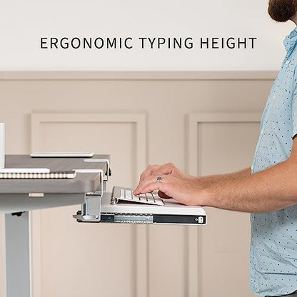 VIVO Small Keyboard Tray, Under Desk Pull Out with Extra Sturdy C Clamp Mount System, 20 (26 Including Clamps) x 11 inch Slide-Out Computer Platform Drawer, White, MOUNT-KB05ES-W | Keyboard Tray for Typing, Slide Out Platform, Extra Sturdy C-Clamp Mount S