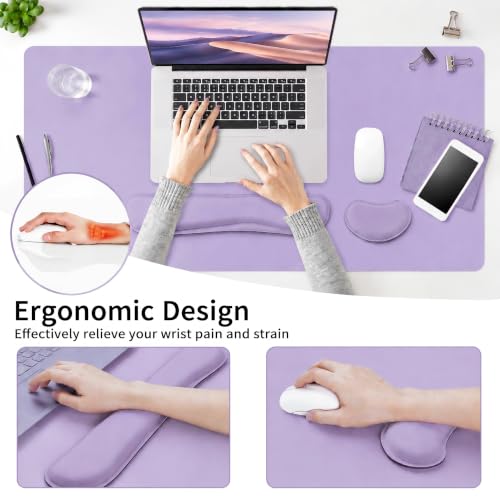 Mouse Pad and Keyboard Wrist Rest (31.5×15.7 Inches, Purple) | PU Leather Desk Mat - color: Purple, size: 15.7" x 31.5"