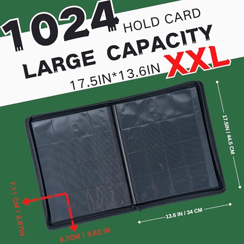 Extra Large 1000+ Pockets Trading Card Binder, 16-Pocket Card Ablum Compatible with MTG,Sports Cards & Other Standard Size Trading Cards (Green) - color: Green
