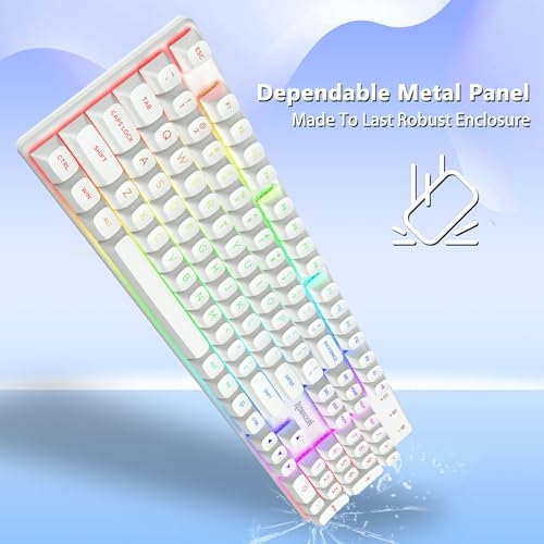 Redragon K710 Wireless Mechanical Gaming Keyboard, Bluetooth/2.4G/Wired Tri-Mode, RGB Backlit, Clicky Blue Switch, Rechargeable Battery, Solid Metal Panel, PBT Keycaps for PC/Mac, White