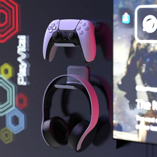 PlayVital 4 Pack FOLD Controller Holder Wall Mount for ps5 ps4 Xbox Switch 2 Pro Headset, Universal Controller Acessories Organizer Headphone Stand - Foldable Anti-slip Strong Adhesive, New Hope Gray - color: New Hope Gray 4 Sets