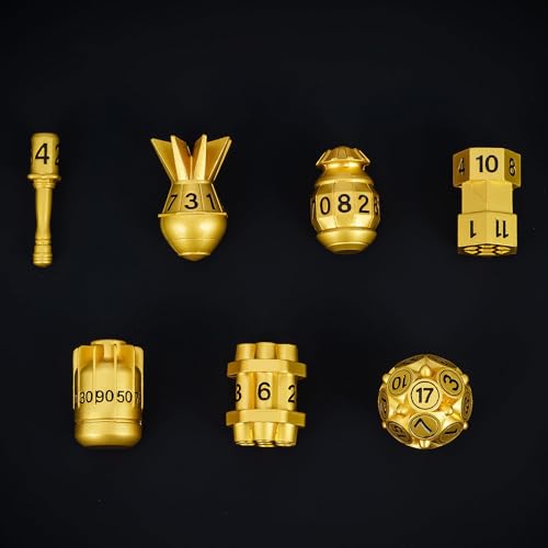 UDIXI Metal Dice Set D&D 7PCS RPG Polyhedral Metal DND Dice Set Gold Finish | Bomb Shape, Solid Metal, Cool Design, Leather Pouch Packaging, for Dungeons and Dragons Role Playing Games Tabletop Game - color: Golden Black