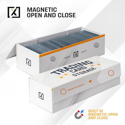 HOMEXPRO Easy Fold Trading Card Storage Box [3 PACK] Magnetic Lid | Toploader Storage Box Fits 800 Cards, 200 Toploaders, or 50 One Touch | Baseball Card Storage Box - Labels included - style: White - 3 Pack