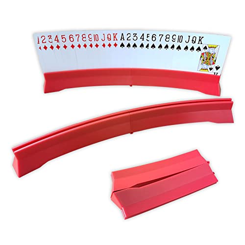 2 Pack Foldable Card Holders for Playing Cards - Playing Cards Holder for Bridge Canasta - Curved Game Card Holder Rack for Adults Seniors Arthritis - style: 2 red