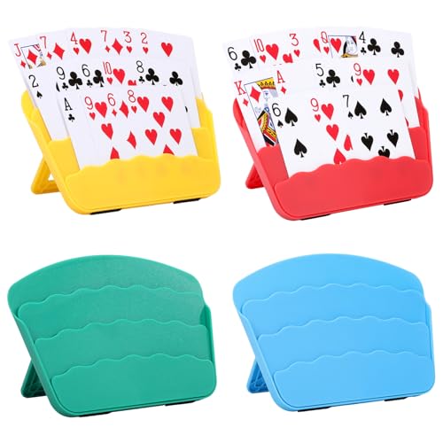 4 Pack Playing Cards Holder for Little Hands or Arthritis Hand,Three Layers Design for UNO Game Nights,Poker,Canasta,Adults,Kids Seniors，Playing Card Accessories for Family Gatherings and Travel - color: 4 Pack(red,yellow,green,blue)