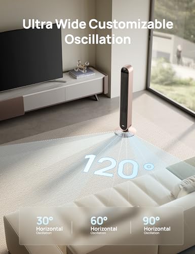 DREO Smart Tower Fan for Bedroom, 120° Oscillating Fan, 20dB Quiet DC Motor | 28ft/s Airflow, 12 Speeds, 4 Modes Bladeless Standing Fan, 12H Timer Cooling Fan for Home, Living Room, App & Alexa Control - color: Starlight