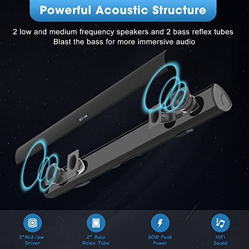 BESTISAN Soundbar, TV Sound bar with Bluetooth 5.0, Optical AUX HDMI Connection, 28 Inch,3 EQs, 110dB Surround Sound Bar Home Theater Audio Soundbar System for TV - color: 28inch grossy black