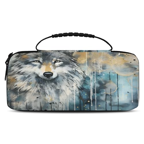Adornori Watercolor Wolf Carry Case Compatible with Nintendo Switch 2, with 20 Games Cartridges, Wildlfe Animal Theme Portable Travel Carrying Case Pouch for Accessories & Games - color: Multicolor 9