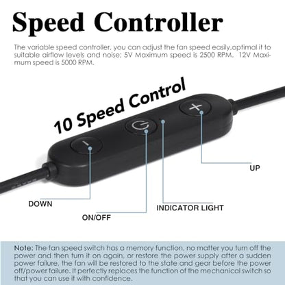 Dual 80mm Cooling Fan 10-Speed IPX5 USB 5V/DC 12V for Router Xbox | Dual 80mm fan, 10-speed controller, USB 5V/DC 12V dual voltage. IPX5 waterproof, 15dB quiet, double ball bearing 60,000hrs.