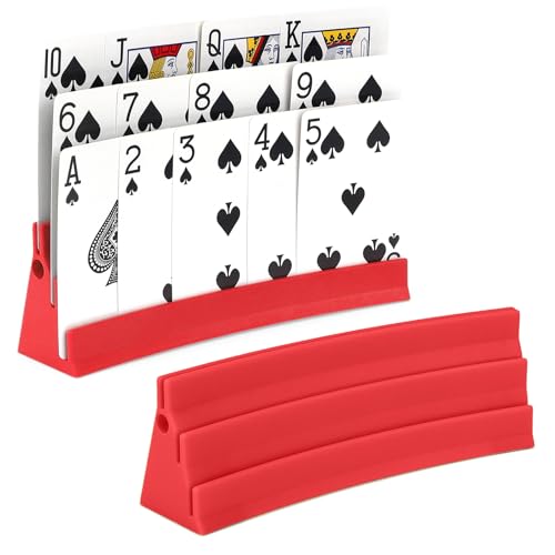2-Pack Card Holder for Playing Cards 3-Layer Magnetic Storage Tray for Poker, UNO & Game Nights Travel-Friendly Organizer for Kids & Adults - color: Red
