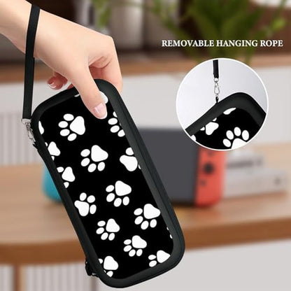 Carrying Case Protector Bag Compatible with Nintendo Switch, Black And White Dog Paw Print Hard Shell Game Console Organize Shockproof Pouch - color: Color(96)