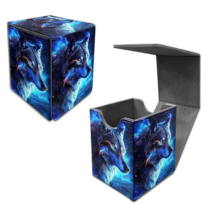 Blue Wolf Deck Box - MTG Commander Case for 100+ Sleeved Trading Cards, PU Leather Magnetic Storage Box for TCG CCG Magic Cards - color: Card Deck Box-579
