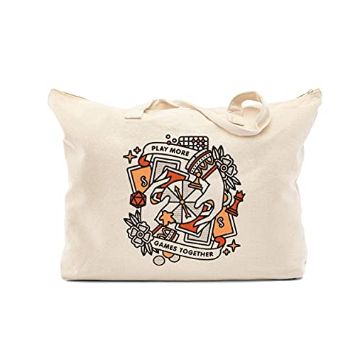 Stellar Factory Board Game Tote Bag, Cotton Canvas, 21" x 15" x 4" | 10oz fabric, flat bottom keeps boxes upright; interior zippered pocket; fits Wingspan, Catan, Ticket to Ride & more.