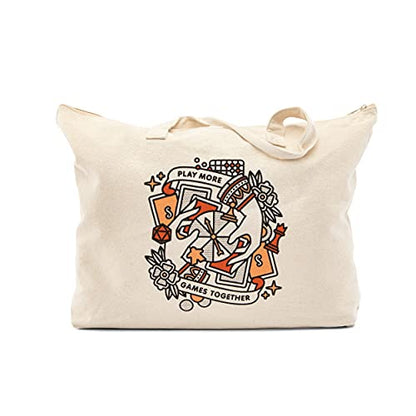 Stellar Factory Board Game Tote Bag, Cotton Canvas, 21" x 15" x 4" | 10oz fabric, flat bottom keeps boxes upright; interior zippered pocket; fits Wingspan, Catan, Ticket to Ride & more.